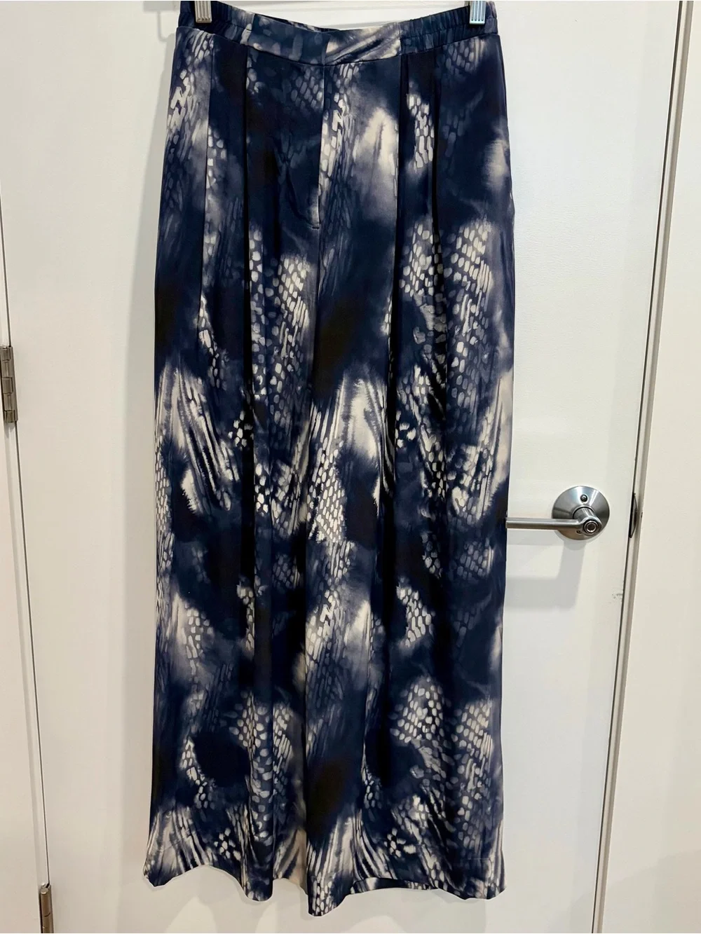 COS Pure Silk Wide-Leg Palazzo Pants EU 36 US 4 Navy Ivory Print